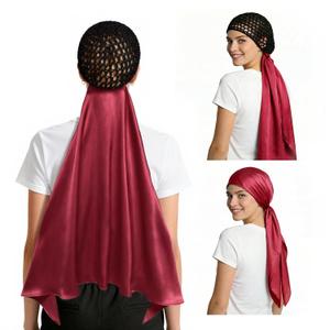 Wrap Cap Hair Net And Scarf, 2 In 1 Heatless Silk Press Wrap For Hair, Adjustable Silk Shower Cap For Sleeping, Hair Wraps Net For Women Black Hair Care, Wraps Cap Bonnet Attached,Durag, Red