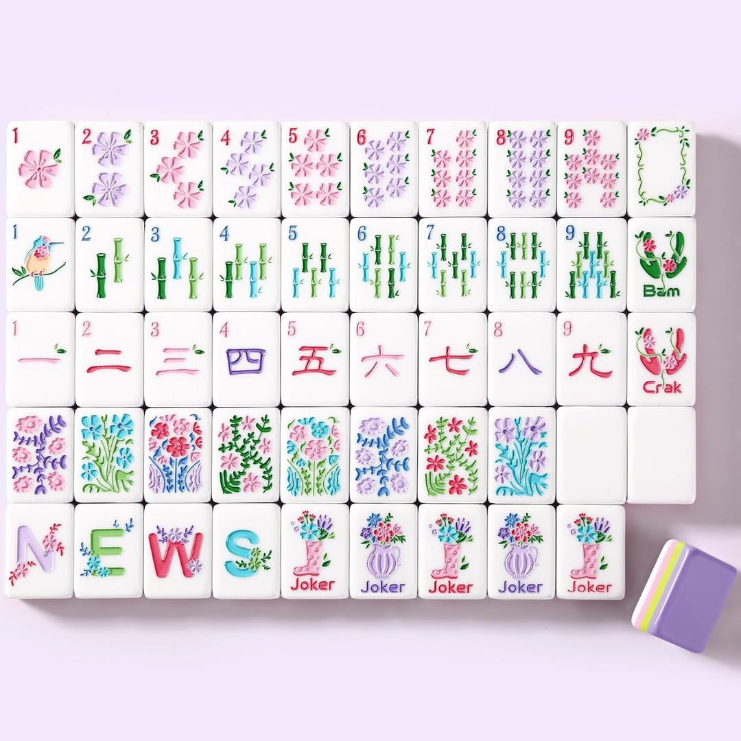 American Mahjong Set Complete, 160 Purple 4-Layer American Mahjong Tiles with Tile Bag, Storage Box & 4 Dice, Mahjong Game Set, Mah Jongg Set American, Travel Mahjong Tile Set for Western Mahjong