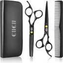 CIICII Hair Cutting Scissors Shears Kit, Professional Barber Haircut Scissors Set (6.7 Inch Hair Beard Hairdressing Trimming Haircutting Thinning Shears) for Men Women Hairdresser Home Salon (Black)