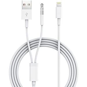 iSkey Aux Cord for iPhone, 2 in 1 3.5mm Aux Cable for Car with Charger Cord Compatible with iPhone 13 12 11 XS XR X 8 7 6 iPad iPod Home Audio, Speaker, Headphone Support All iOS Version (4 FT)