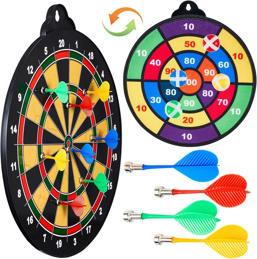 HELLO PAPAYA Magnetic Dart Board - 12Magnetic Darts+12Sticky Balls Or 2 Toy Gun+40 Foam Dart,Fun for Family Game and Party with Friends, Christmas Birthday Gifts Toys for 3-12 Year Old Boys (Large)
