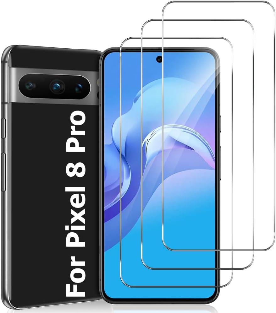 [3 Packs] Tempered Glass for Google Pixel 8 Pro 6.7 Inch, 9H Clear, Fingerprint Unlock, Scratch Proof, No Bubble, Easy Installation Frame for Pixel 8 Pro Screen Protector
