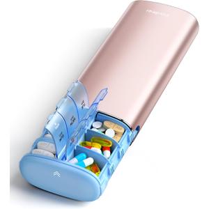 Vaydeer 7 Day Weekly Pill Organizer 2 Times a Day, Metal Am Pm Travel Pill Case, Large Capacity Twice Daily Cute Pill Box for Supplements, Pills, Vitamins and Medication (Rose Gold)