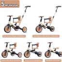 newyoo Toddler Tricycle with Push Handle for 1-3 Year Old, Toddler Bike, Birthday Gift and Toy for Boys and Girls, 5 in 1 Kids Trike, Balance Bike with Backrest and Safety Belt, Khaki, TR007