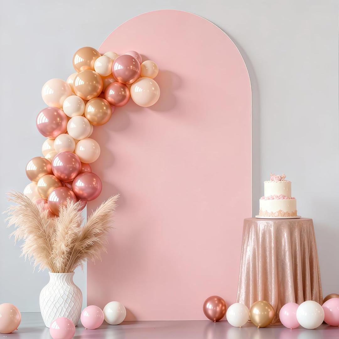 7.2FT Dusty Rose Arch Cover - Polyester Fitted Wedding Arch Stand Covers Round Top Chiara Arch Backdrop Cover for Birthday Party Banquet Photo Background Decoration