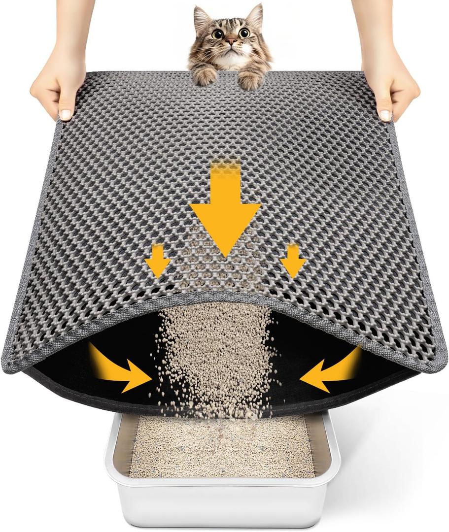 Cat Litter Mat New Size 23.6"x14.6" for Small Spaces, Upgrade Super Waterproof Back Layer Litter Box Mat, Non Slip, Durable, Soft on Paws Kitty Trapping Matt, Gray