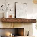 60" Fireplace Mantel, 5'' Thick Handmade Hollow Solid Wood Wall Long Floating Shelf with Invisible Wood Brackets, Brown