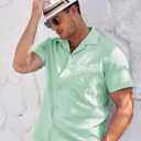 COOFANDY Men's Casual Button Down Shirts Short Sleeve Summer Cuban Vacation Beach Shirts (Green, L)