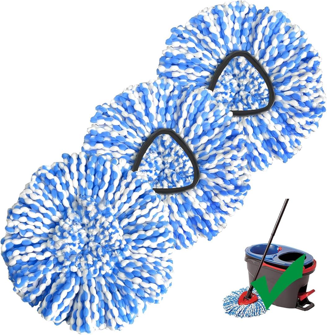Mop Head Replacement, Spin Mop Replace Head 3 Pack Refills Compatible RinseClean 2-Tank System, Microfiber, Machine Washable