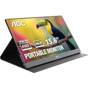 AOC 16T20 Portable Monitor 15.6" FHD 1080p IPS Display, USB-C Portable Laptop Screen, Mini HDMI, Built-in Speakers, Travel Monitor with Smart Cover, Compatible with Laptops, MacBook, PS5, Xbox