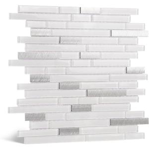 Glass Backsplash Tile, 5-Sheet Glass Mosaic Tiles Subway Tile Backsplash for Kitchen Wall Bathroom (5 Square Feet) (Glossy White)