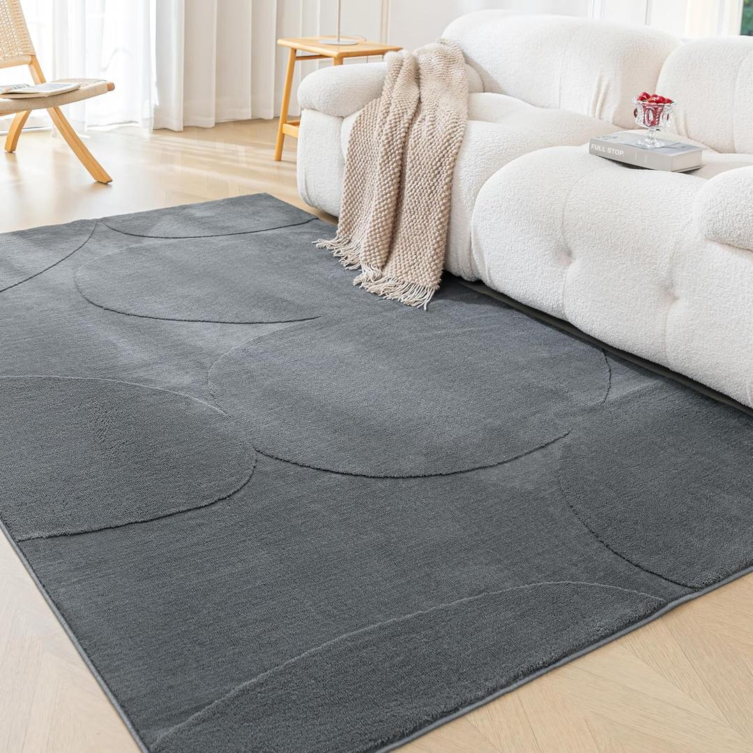 Amazon Basics Indoor Area Rugs, Soft-Touch Washable Home Decor Carpet for Living Room Bedroom, 6' L × 4' W, Curve Dark Grey