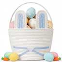 Easter Basket, Woven Easter Bunny Basket with Handle, Empty Gift Baskets Easter Egg Hunt Basket, First Easter Basket Easter Bucket with Detachable Ears for Girls Boys Teens (Blue White)