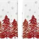 Artoid Mode Red Xmas Tree Christmas Kitchen Towels Dish Towels, 18x26 Inch Farmhouse Snowflakes Winter Decoration Cleaning Set of 2