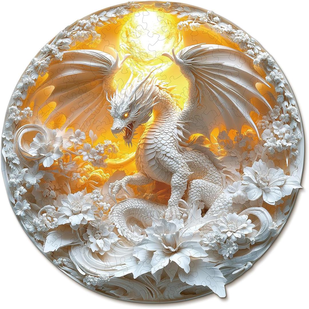 KAAYEE Wooden Puzzles for Adults, Fierce Dragon Wooden Jigsaw Puzzle Unique Animal Shape Wood Puzzle Adult, 3D Visual Effect Flat Puzzle Birthday Family Games (M-11.3 * 11.2 in-192pcs)