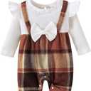Baby Girl Clothes Fall Winter Outfits Ruffles Plaid Romper Long Sleeve Bodysuit One Piece Jumpsuit (6-9 Months, White)