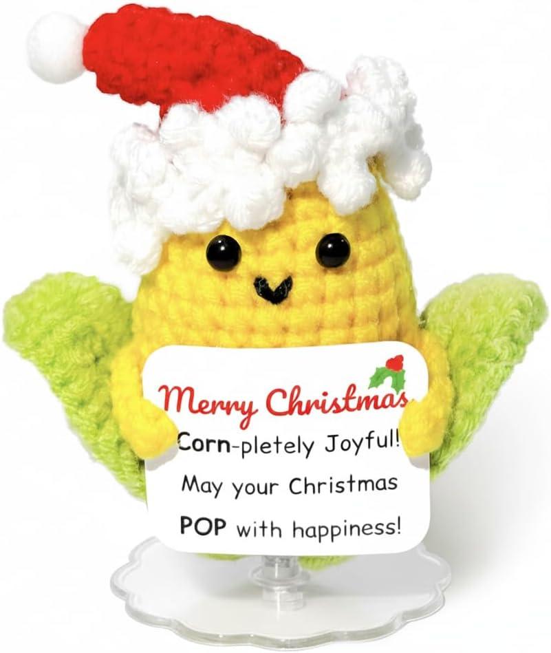 Christmas Crochet Corn Emotional Postive Support Cute Little Desk Decor - Stocking Stuffer & Secret Santa Novelty Gift for Women