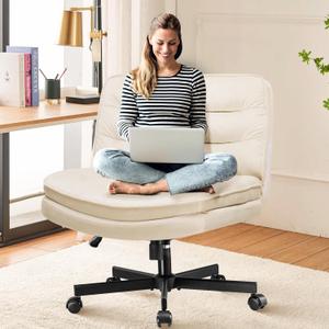 Criss Cross Chair with Wheels Armless Cross Legged Office Chair Wide Home Office Desk Chair Swivel Comfy Vanity Desk Chair Height Adjustable Mid Back Wide Seat Computer Task Chair, Begin