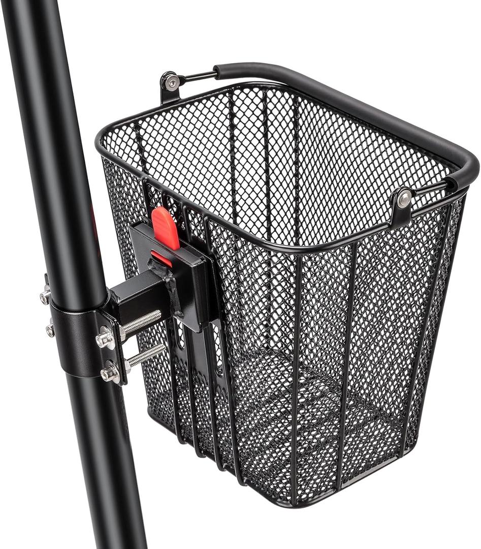 CXWXC Scooter Basket with Handle- Quick Release Front Bike Basket for E-Scooters - Bicycle Baskets with Fixed Bracket Fits Folding Bikes, Kick and Knee Scooters
