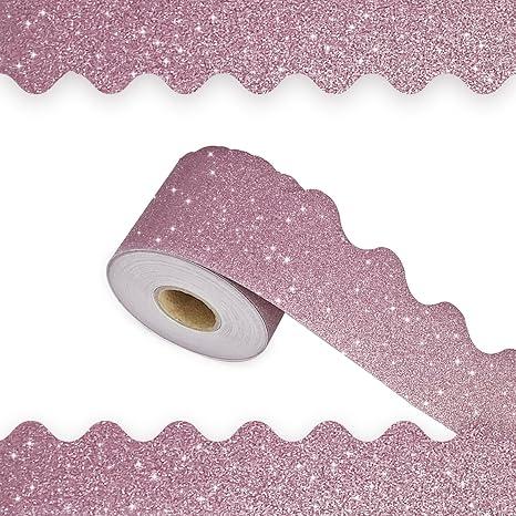 FOBSME 100 Feet Bulletin Board Border Glitter Shine Scalloped Borders Trim Glitter Bulletin Board Strips Decorative Classroom Poster Borders for Xmas Christmas Classroom School Office Decor, Blue