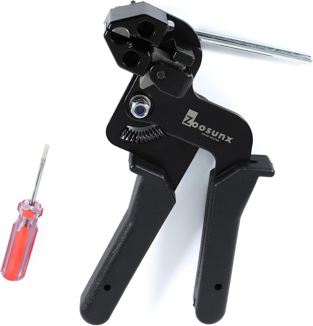 Metal Zip Ties Tool, Stainless Steel Cable Tie Gun, Use for Cutting and Fastening up to 12mm Width Heavy Duty Metal Zip Tie. Used to Repair Fences, Pipes, Chain Links, Head Wrap. (Black)