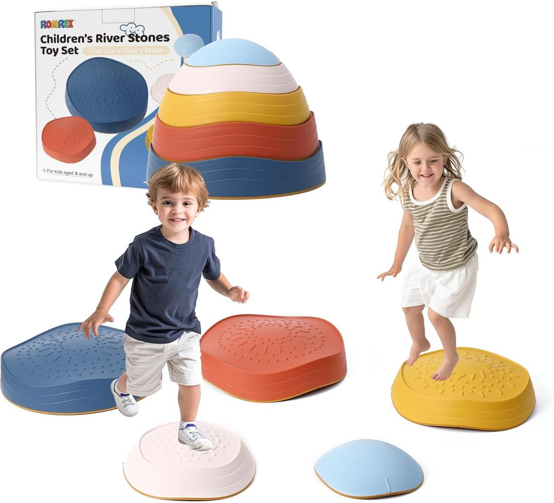 Balance Stepping Stones for Kids - 5pcs Vibrant and Nature-Themed Sensory Toys to Encourage Toddlers Balance & Gross Motor Skills for Indoor and Outdoor Play (Garden Party)
