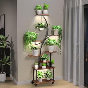 MODCART Plant Stand Indoor with Grow Lights, 64" Tall Indoor Plant Stand with Wheels, 8 Tiered Plant Shelf Indoor, Tall Plant Stands Indoor with Pulley for Living Room, Patio