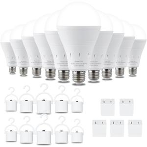 10 Pack Rechargeable Emergency Light Bulbs, Battery Powered Energy Efficient LED Light Bulb 6000K Daylight E26 120 Volt 9W 60W Equivalent with 1200mAh for Home Power Outage Camping Hurricane