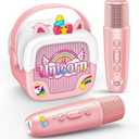 Mini Karaoke Machine for Kids Girls: Unicorn Portable Bluetooth Speakers With 2 Wireless Mic Christmas Birthday Gifts for 5 6 7 8 9 10 11 Years Teen Toys for Girls age 4-6 7 8 9 Stocking Stuffers Pink