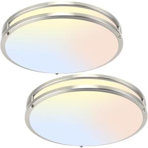 16Inch LED Ceiling Light Fixtures, Flush Mount Light Fixtures 50W, 5CCT Adjustable 2700K 3000K 4000K 5000K 6500K, Close to Ceiling Light for Kitchen Bathroom Kitchen Bedroom Brushed Nickel 2 Packs