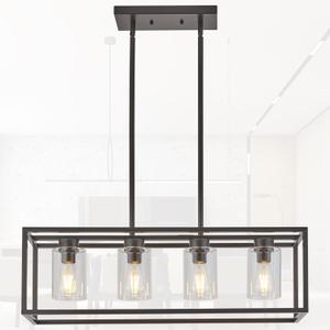 XILICON Oil Rubbed Bronze Dining Room Chandeliers Lighting Fixture Linear Pendant Modern 4-Light with Glass Shades Vintage Farmhouse Ceiling Light Hanging for Kitchen Island Cafe Bar