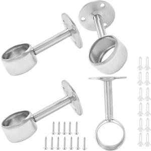 4 Packs 1-1/4 Inch Closet Rod Holder Curtain Rod Support, Stainless Steel Closet Rod End Supports, Heavy Duty Shower Curtain Rod Flange, Ceiling-Mount Rod Bracket with Screws (Silver)
