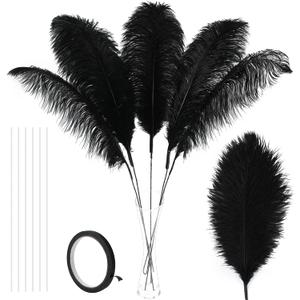 Soarer Black Large Ostrich Feathers - 10Pcs Making Kit 34inch Extra Large Ostrich Feathers for Tall Vase, Halloween, Gatsby Party Centerpieces and Wedding Home Decoration(Black)