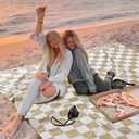 Checkered Ginat Turkish Beach Blanket Boho Oversized Huge XXL Sandproof Towel Anti Resistant Sand Free Quick Dry Lightweight Sandless Cloud Hawaii Honeymoon Travel Essentials Camping Accessories (Giant Large 82'' x 90'', Checked Beige)