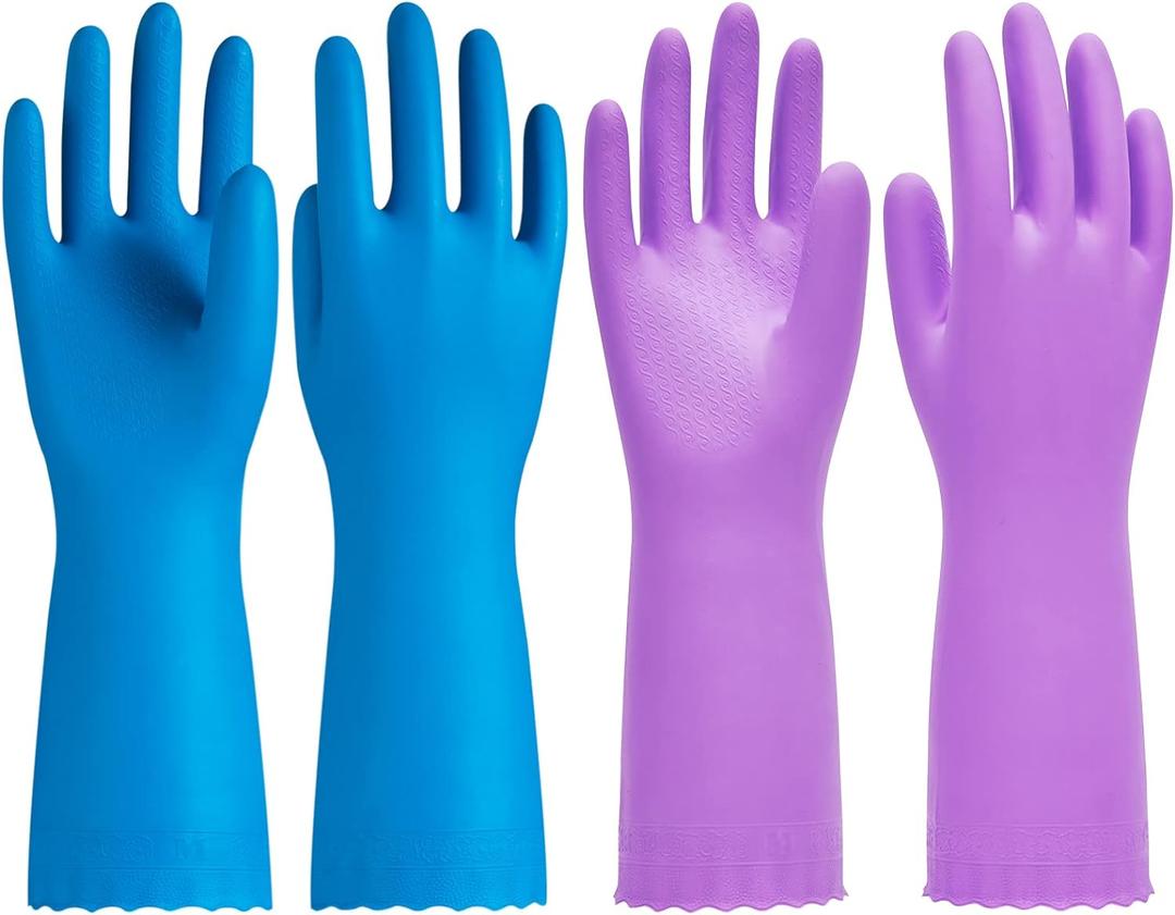 PACIFIC PPE 2 Pairs Dishwashing Cleaning Gloves with Latex free, Cotton lining, Kitchen Gloves (Purple+Blue, Medium), (Pack of 2)
