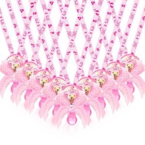 60 Pcs Baby Shower Pacifier Necklace Cute Bear Acrylic Party Favors Charm Pacifier Necklace for Baby Shower Party Decoration Table Pieces(Pink)