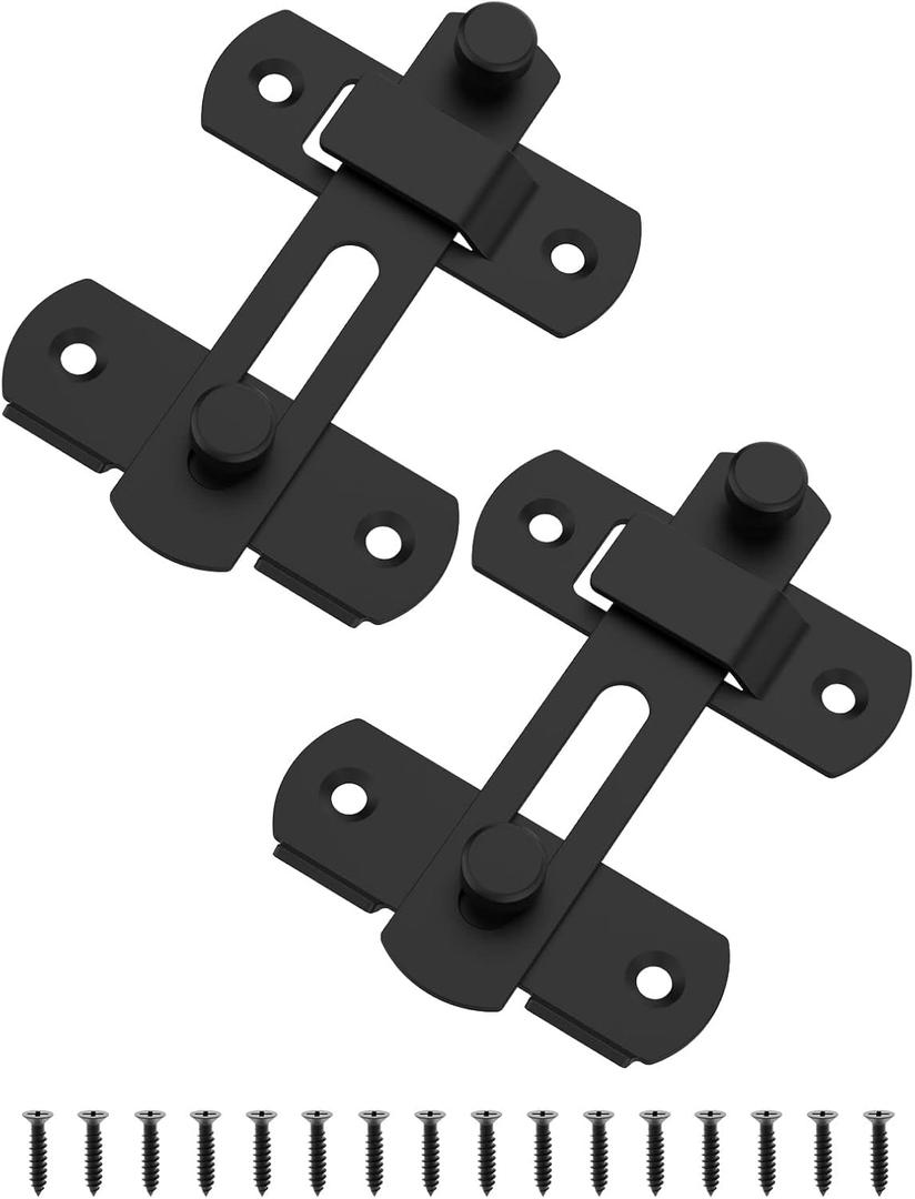 Sliding Barn Door Lock, Stainless Steel Safety Flip Gate Latches & Door Bolt Locks for Wine Cabinet, Bathroom, Outdoor, Garage, Garden, Closet (2, Black)