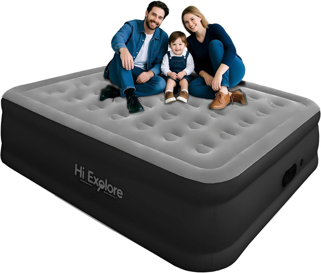 Air Mattress Queen with Built in Pump Raised, with Comfort Plush, Portable Air Bed for Home, Guests, Camping,(Grey, 22 Height)
