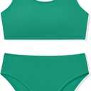 Girls Two Piece Swimsuits Ribbed Bikini Sets Swimming Bathing Suit Beach Sport Athletic Teen Girls Swimwear (11-12 Years, Glossy Green)