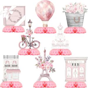 Paris Party Centerpiece Set - Eiffel Tower Honeycomb Paris Birthday Decorations and Paris Table Toppers for Kids' French-Themed Birthday and Baby Shower Table Decor