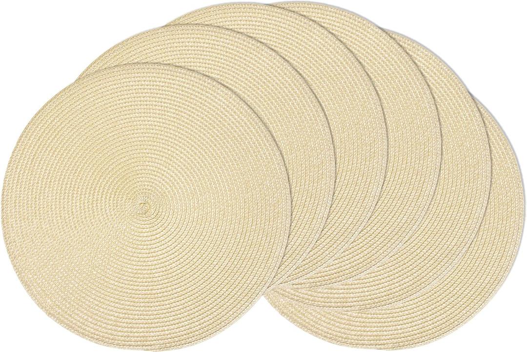 AHHFSMEI Round Braided Placemats 15 Inch Round Table Mats for Dining Tables Natural Woven Heat Resistant Place mats Set of 6 (Beige)