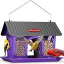 Kingsyard Bird Feeder for Outdoors Hanging, Dual-Use Metal Mesh Wild Bird Feeders with Seed Tray & Weatherproof Roof, 3 lbs Large Capacity, Purple