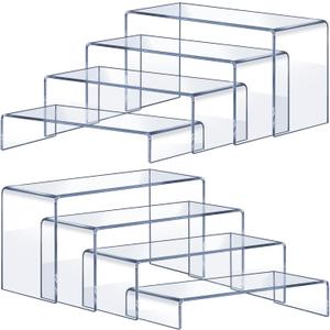 Acrylic Risers 8 Pcs  Clear Rectangular Display for Perfume Organizer, Figures, Jewelry, Dessert Table & Cupcake, 4 Sizes (7", 8", 9")