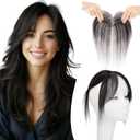 Clip in Bangs Real Human Hair, Human Hair Clip in Bangs, Middle Part HairPieces, No Tangle & Smooth, 11g #1B Natural Black (5x12 Side Bangs)