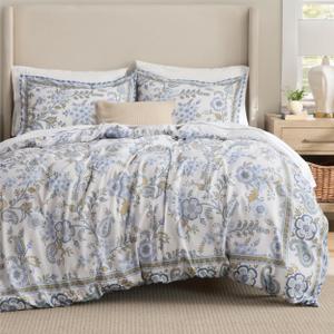 Bedsure Comforter Set King Size - Cute Floral Bedding Comforter Set, 3 Pieces, 1 Soft Reversible Beige Gardern Paisley Flowers Comforter and 2 Pillow Shams
