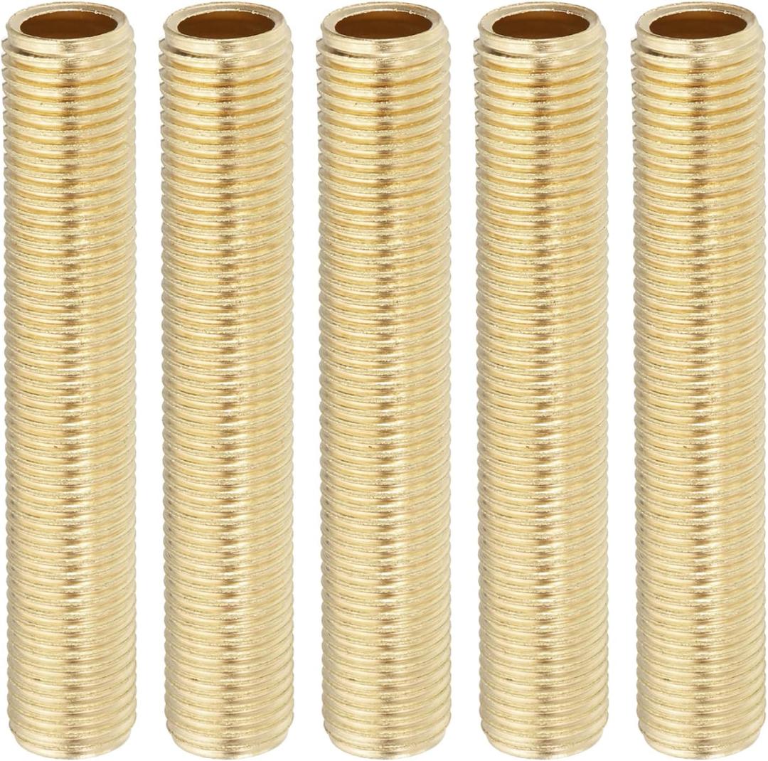PATIKIL 1/4IP Standard Thread Brass Lamp Pipe Nipple, 5 Pcs 75mm/ 3" Length Hollow Tube Adapter Coupler Connector Pipe Fitting Hardware DIY Repair Part for Lamp Lights