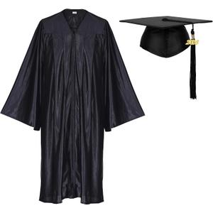 Newrara Adult Shiny Graduation Cap and Gown Tassel Set for High School & Bachelor (Black)