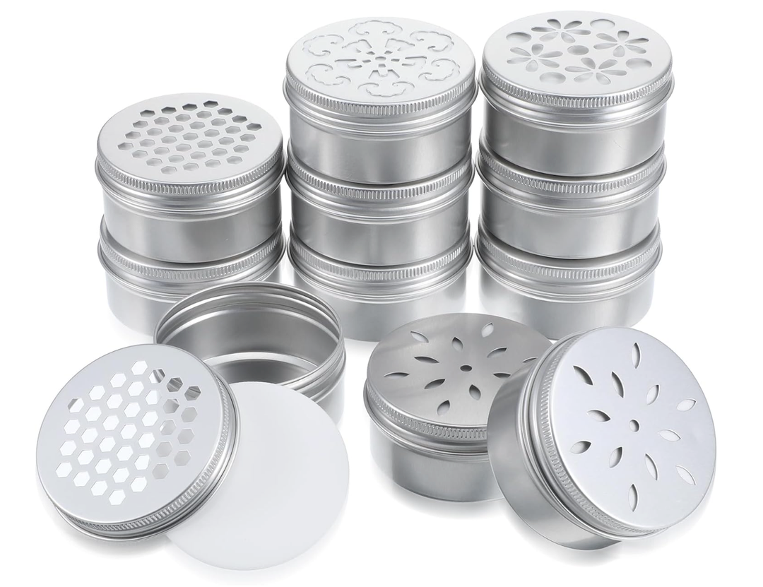 2 Ounce Aluminium Tins, 24 pcs  Empty Storage Containers with Hollow Lids 60ml Screw Lid Round Jars Sample for Aromatherapy Air Freshener Candles Travel Storage