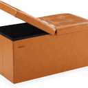 HAUSFRAU Ottoman with Storage Bench Folding Foot Rest Stool Cognac Brown 31.5", Flip Lid, Small Upholstered Foldable Footrest Footstool, Bedroom Bench, Living Room Dorm Ottoman, Faux Leather, Cognac Brown