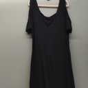 Pinup Fashion Plus Size Sundress - Summer Women Casual Cold Shoulder Handkerchief Hem Dress with Pockets (Black-2)